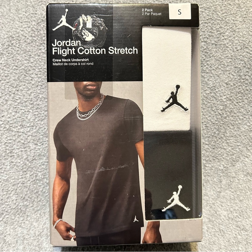 New Nike Jordan Flight Base Cotton Stretch Crew Neck Tee 2 Pack Small NIB